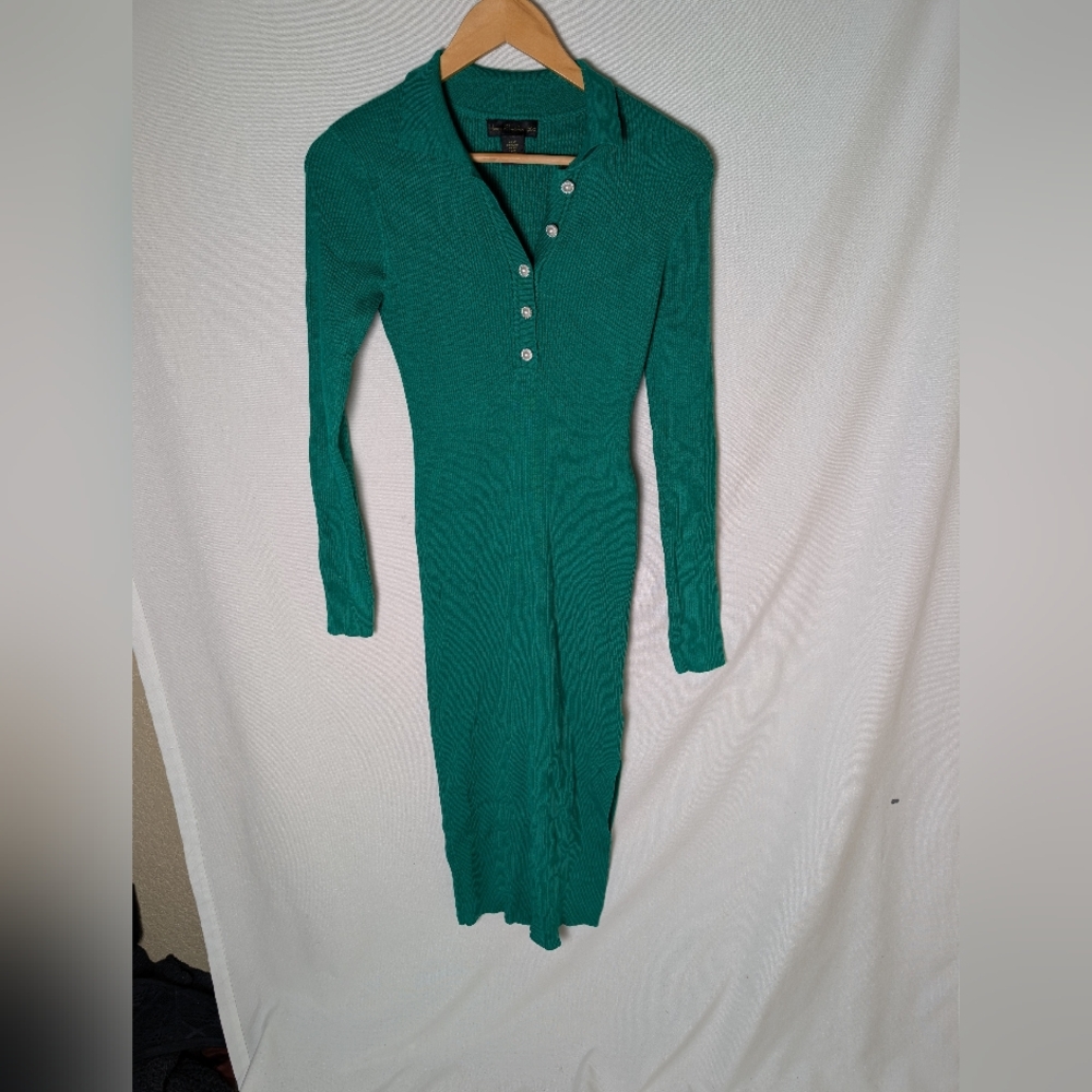House of Harlow 1960 Midi Sweater Rib Dress XS Henley Neck Collared